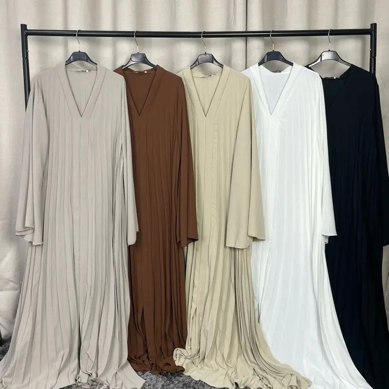 Closed pleated bell sleeve linen feel abaya- FBS 50- 138cm length