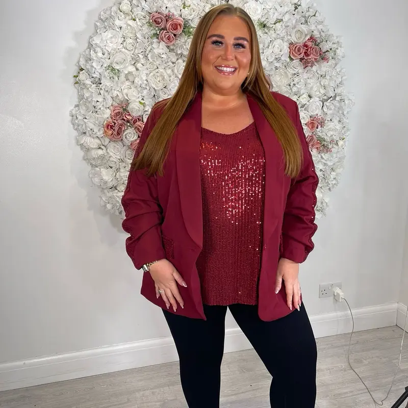 Sequin edged ruched sleeve blazer 0