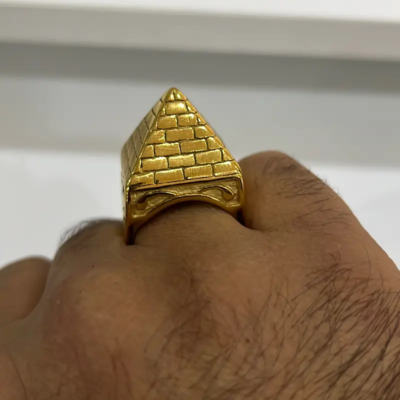 Large heavy pyramid ring gold and silver plated stainless Steel 0
