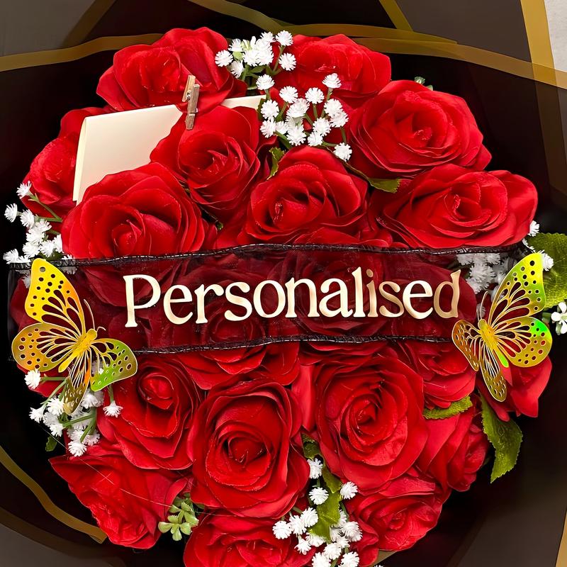Beautiful Personalised Red Rose Bouquets Red/Pink/Purple/Grey - Inc. Two Butterflies, Postcard & Ribbon Message - The Perfect Gift For Any Occasion valentines flowers Decor Decorative 4