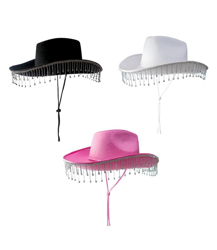 Alandra Luxury Cowboy Hat With Diamante Droplets - Stetson Shape - Black, Pink, White - Perfect for Hen Parties and Music Festivals 0