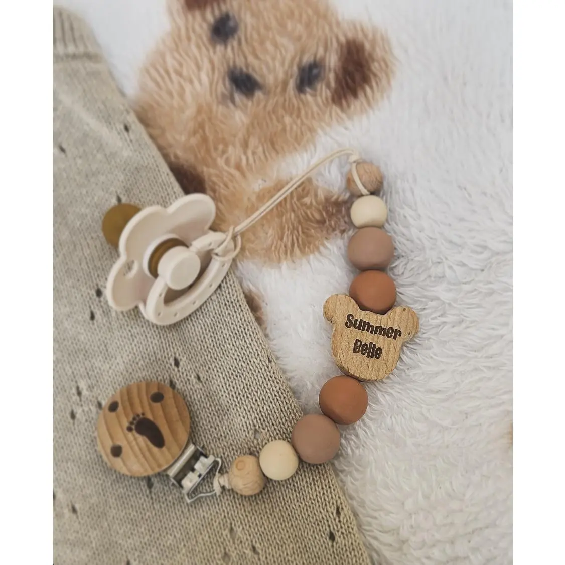 Personalisable Dummy Clip with Cute Teddy Bear Charm