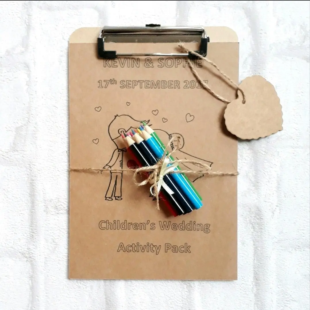 Personalised Children's Wedding Breakfast Activity Pack with Clipboards, Wedding Activities for Children, Colouring Activity Packs for Kids