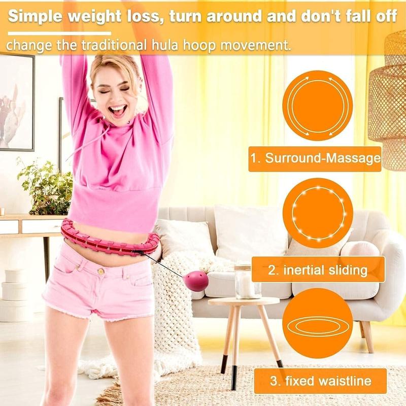 Weighted Smart Hula Ring Hoops, Exercising Non-Falling Hoola Hoops for Adults , Fitness Weight Loss Massage With 360° Auto-Spinning Ball, Adjustable Size 24 Detachable Knots,Thin Waist Exercise 4