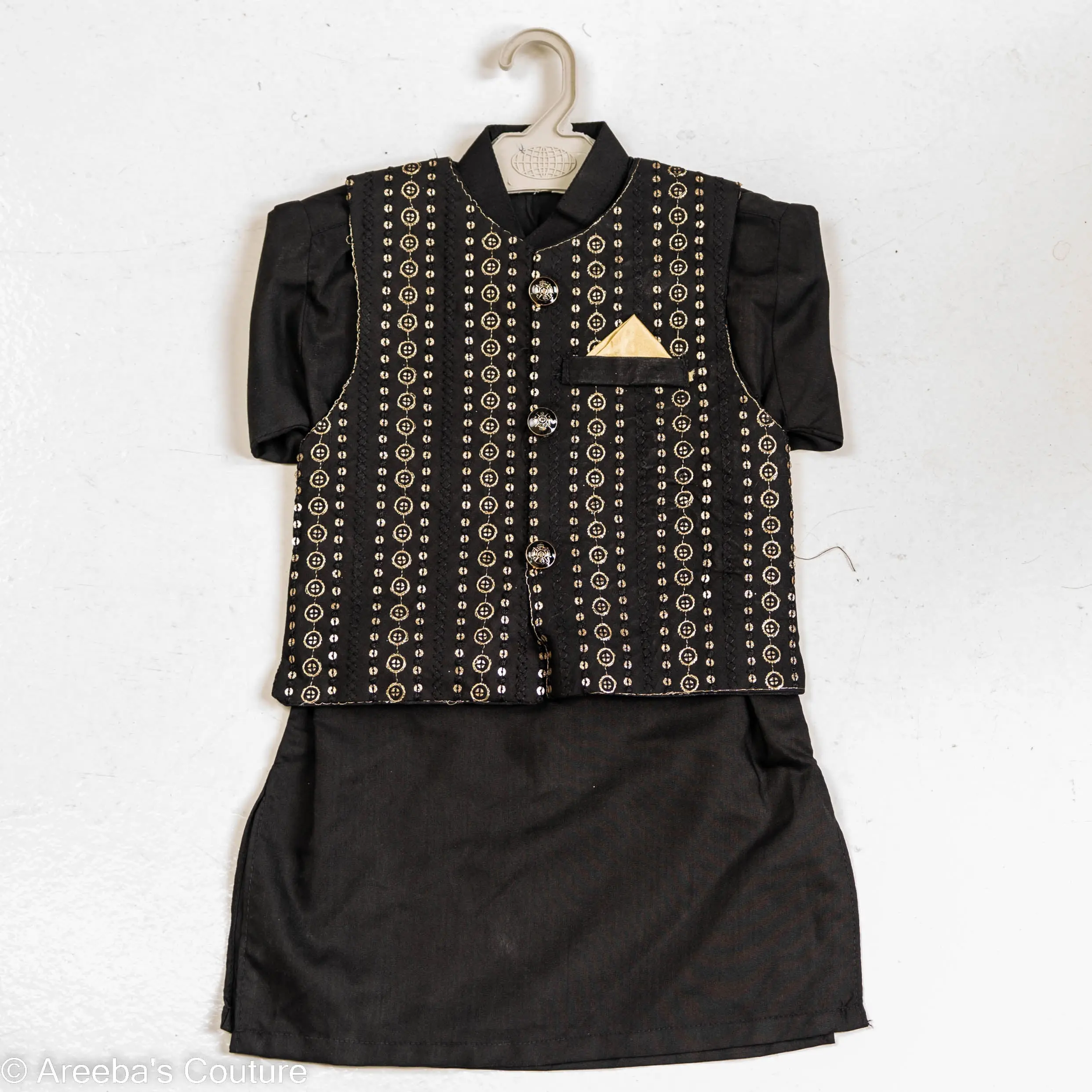 Boys black shalwar suit with waistcoat