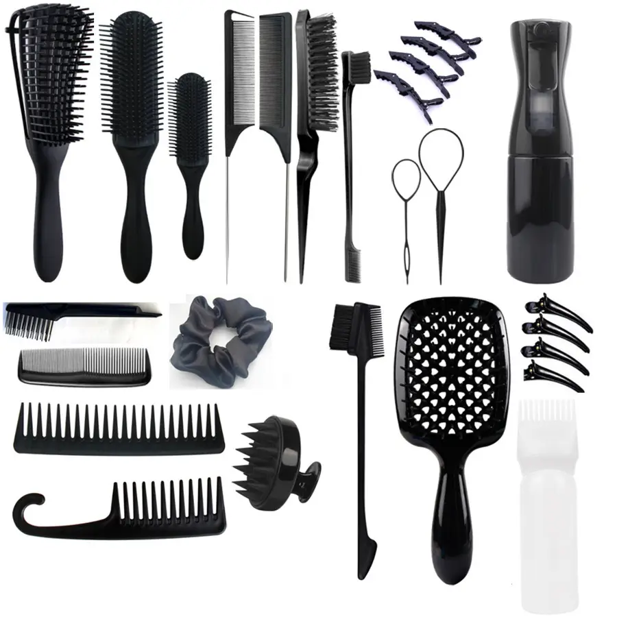27pcs Hair Brush Set,Detangling Brush Set for Curly Hair with Hair Spray Bottle, Hairbrush Set, Hair Scalp Massager Brush,9 Row Haircare Heatless