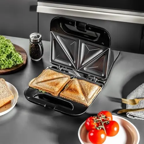 Toastie Maker | 2 Slice Sandwich Toaster, Cooks Delicious Crispy Sandwiches | 750W, 2 Slice Sandwich Press | Cool Touch Handle, Automatic Temperature Control & Non-Stick Plate 1