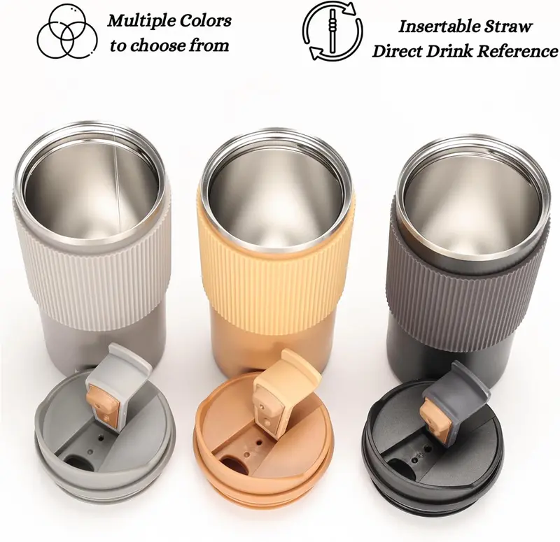 Coffee Cup Vacuum Insulated Travel Mug with Double-Wall, Heat-Resistant Design, Non-Slip Silicone Grip, and Leakproof Lid for Hot and Cold Beverages Drinkware Flasks Stainless Steel thermal  coffee 5
