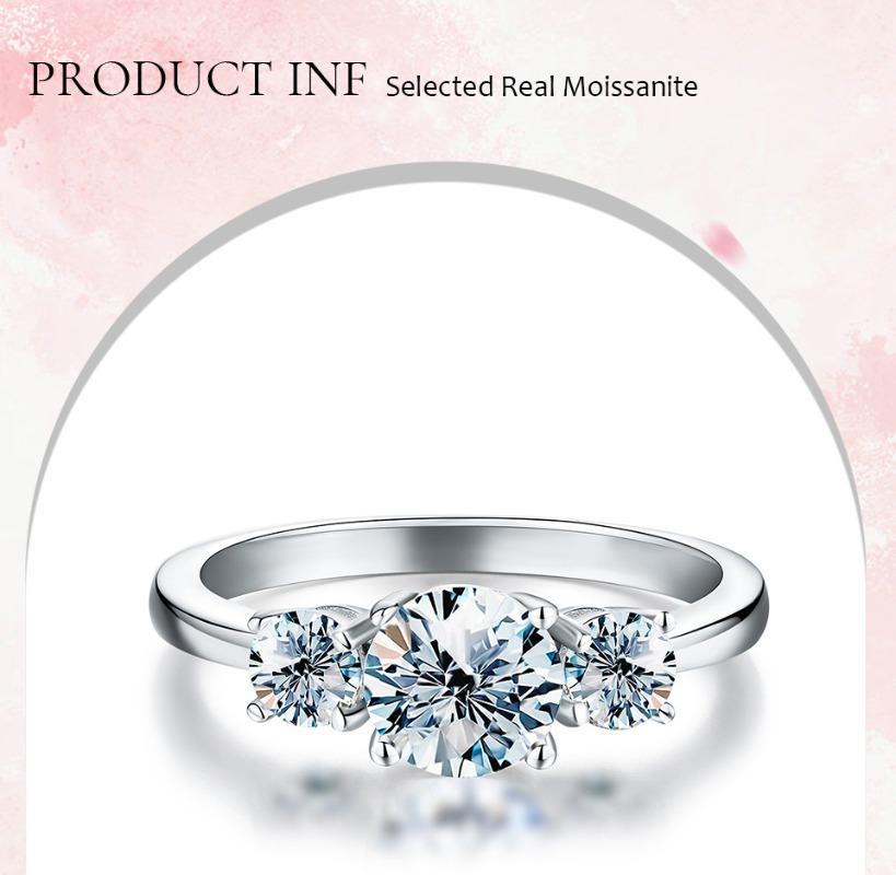 Elegant 925 Sterling Silver three-stone setting Moissanite ring1