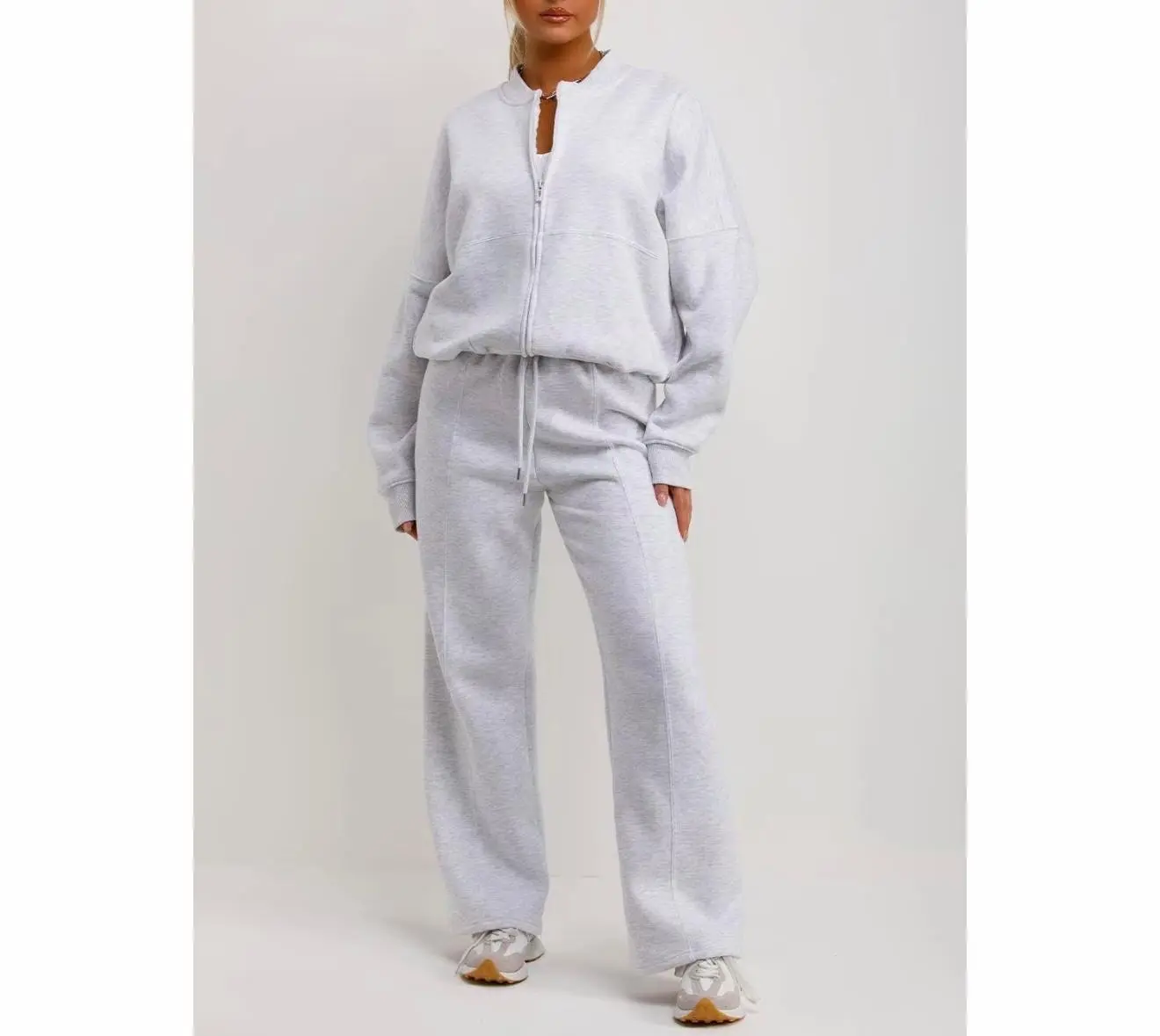 Bomber Sweatshirt With Zip And Joggers Loungewear Set Bleach Grey Womenswear