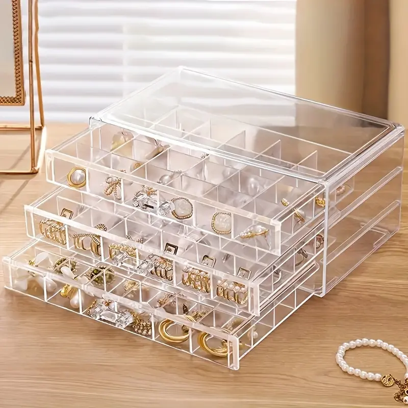 Elegant 3-Layer Jewelry Box with 72-Grid: Classic Octagonal Design & Secure Buckle Closure for Rings, Earrings, Necklaces Organiser 4