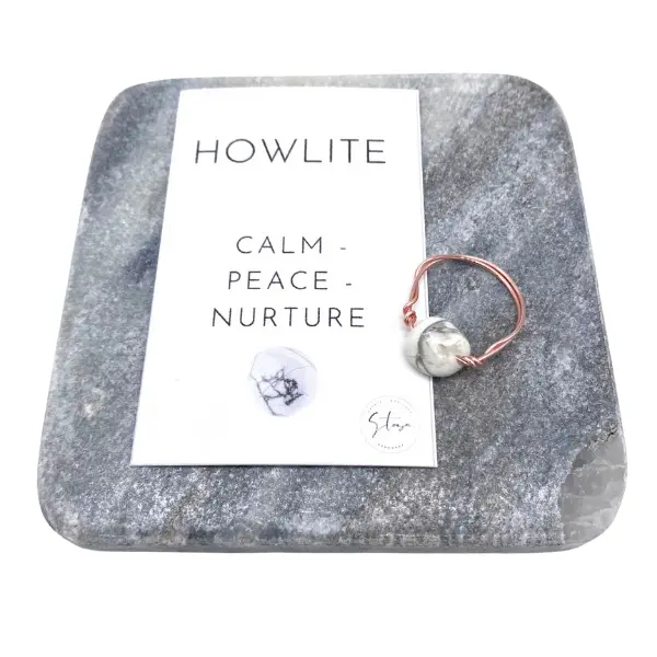Howlite Ring,  Handmade White Crystal Ring - Natural Gemstone Wire Wrapped Jewellery - Small Gifts For Calm and Peace 3