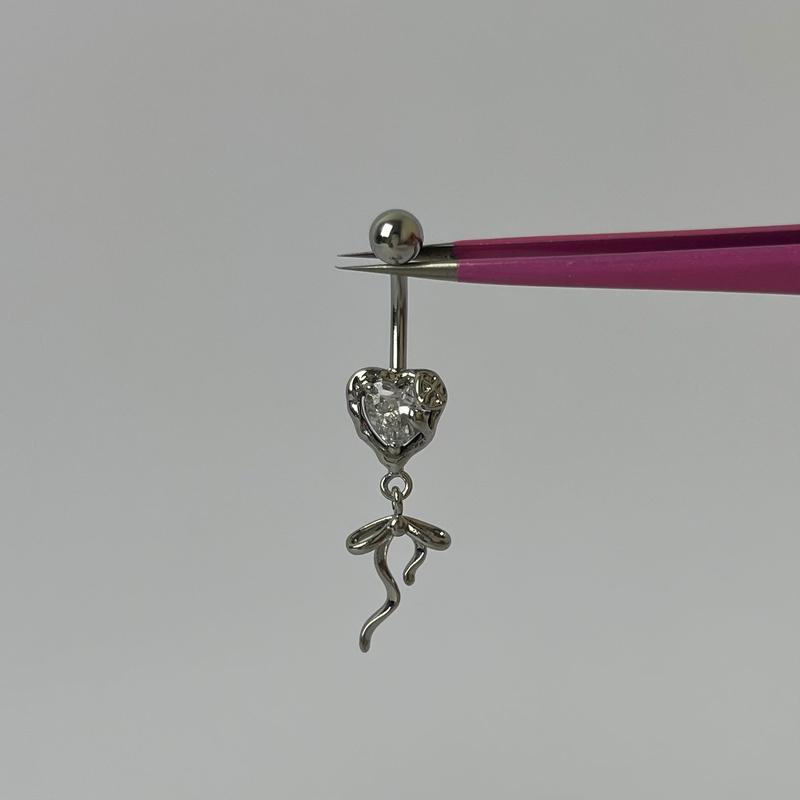Silver Diamanté Drip Belly Bar 0