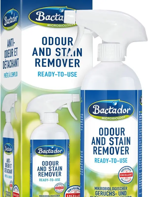 Bactador Odour and Stain Remover Spray 750ml - Biological enzyme cleaner as a ready-to-use solution against sweat, cat urine, dog urine, animal odors - For household, car & animal environment 0