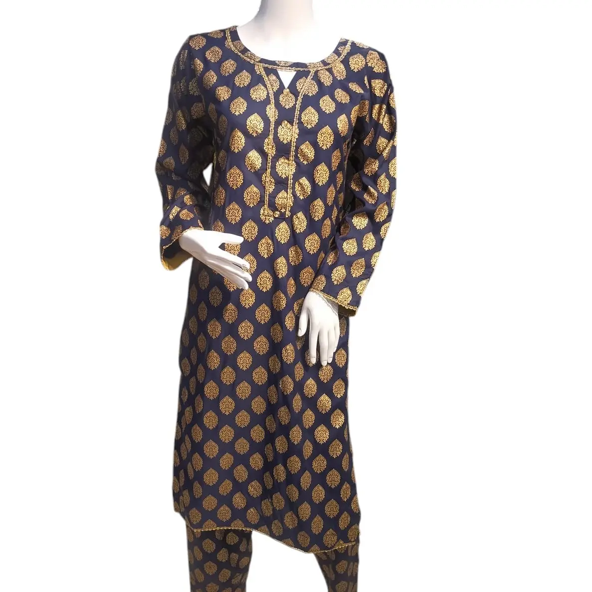 Women's Linen 2 Piece Suit with Printed Trouser and Kameez - Lightweight and Breathable