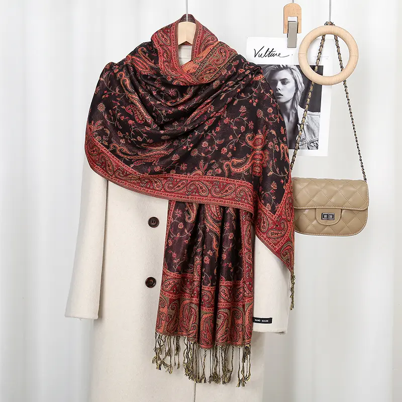 Ethnic Paisley Embroidery Viscose Hijab Retro Cashew Cotton Muslim Women Scarf Wraps Ladies Elegant Shawls Turban Headscarf 1