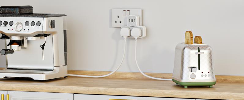Product Introduction of Plug Adapter with 3 USB Plug, TESSAN Double Plug Adaptor Extension Plug, 2 Way Multi Plug Extension with USB Charger Plug, Slim Multiple Plug Socket UK for Kitchen, Office, School Supplies 4