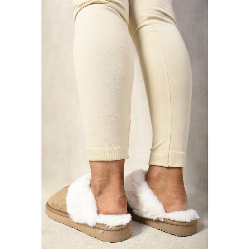 iKrush Fuzzy Faux Fur Lined Slip-on Slippers i38078  Mules Sliders Slip On Fur Lined Low Heel Regular Length Regular Fit 5