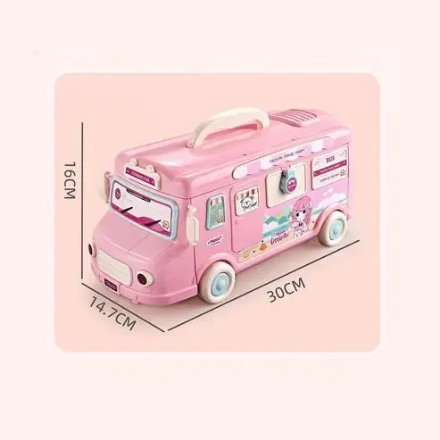 Dollhouse Dream House for Girls, Portable Caravan Motorhome Bus Toy Dollhouse with Doll and Furniture, Playhouse Playroom Dolls Toy for Children from 3 Years, Random Clothing 5