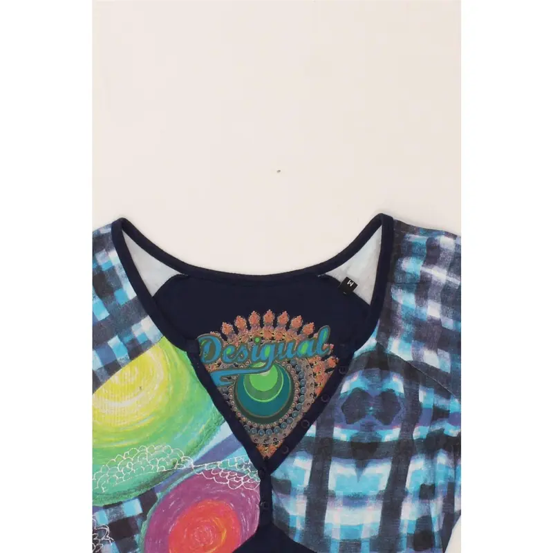 Pre-Owned Vintage DESIGUAL Womens Graphic Bubble Dress UK 12 Medium Navy Blue Floral 3