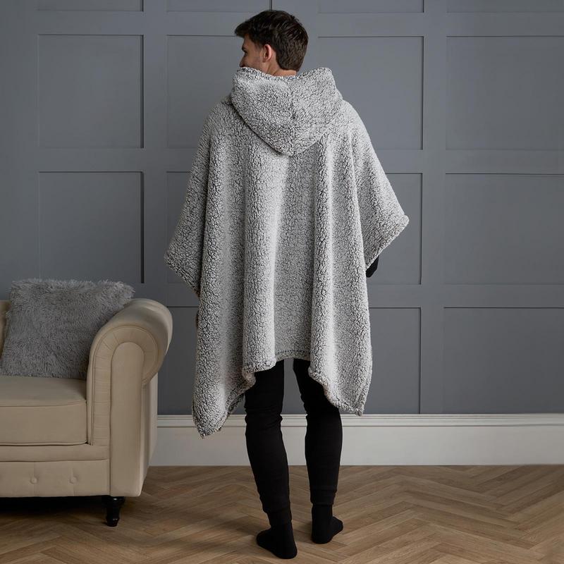 OHS Womens Oversized Teddy Marl Fleece Hoodie Poncho Blanket 3