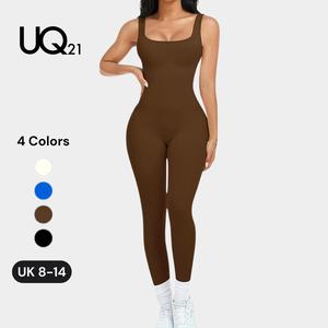 UNIQUE21 Women Sexy Yoga Slimming Shapewear Jumpsuits Sleeveless Bodycon Square Neck Stretchy Workout Outfits