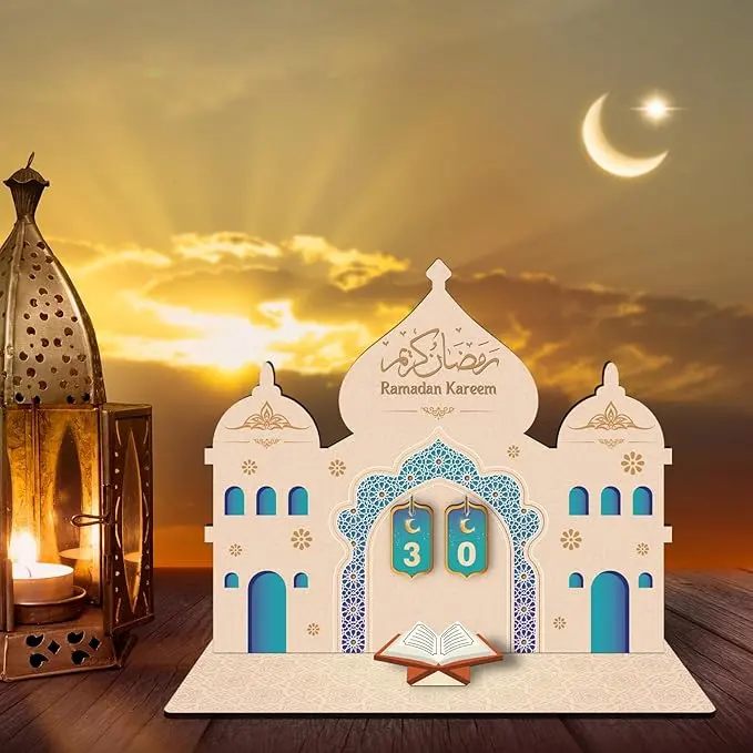 Ramadan Advent Calendar, Ramadan Countdown Calendar for Kids, Wooden Ramadan Calendar Ornaments Decorations for Home, 30 Day Islamic Advent Calendar Ramadan Eid Decorations 6