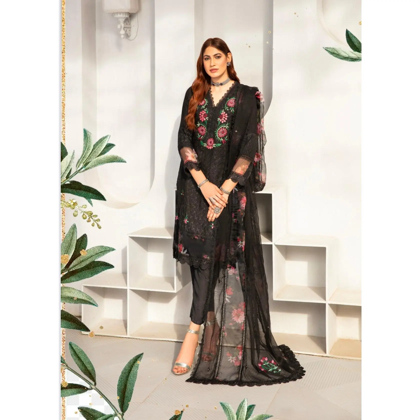 SIMRANS ‘SUFFUSE’ | EMBROIDERED KARANDI LINEN READYMADE | SM751