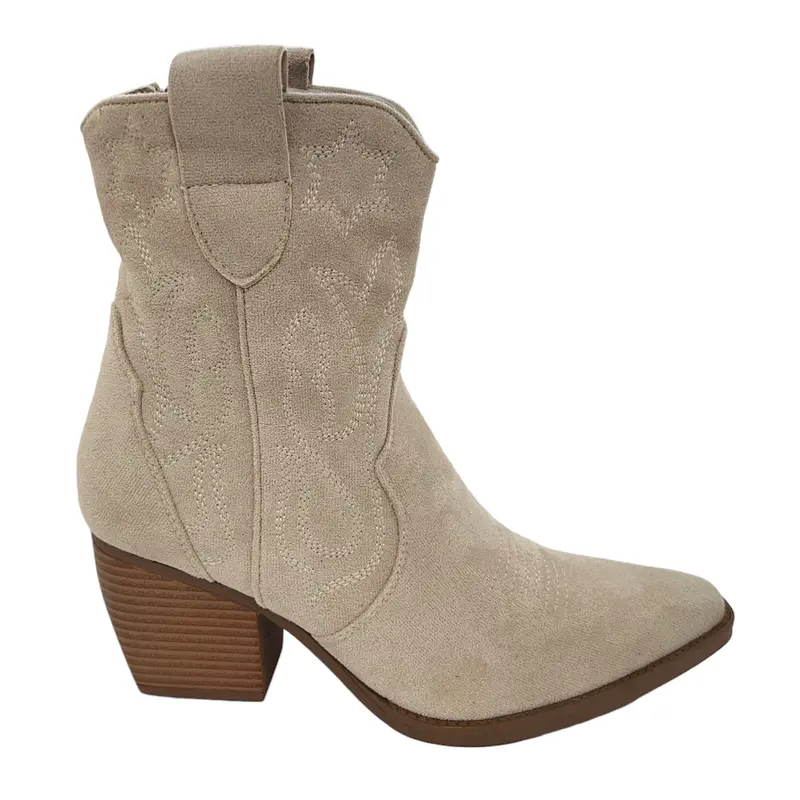 SAINT VINNA Women Faux Suede Zip Up  Embroidered Low Heel Mid Calf Cowboy Boots Girls Comfortable Footwear Classic Stylish 3