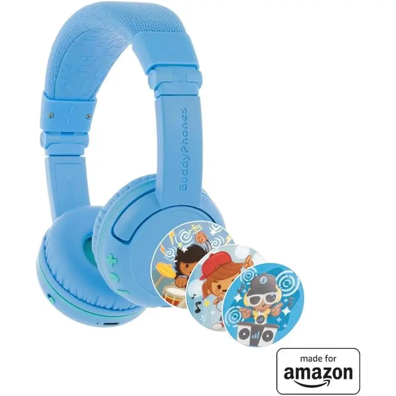All-New, Made for BuddyPhones PlayTime Volume-limiting Bluetooth Child Headphones Age (3-7), Blue Drop 6