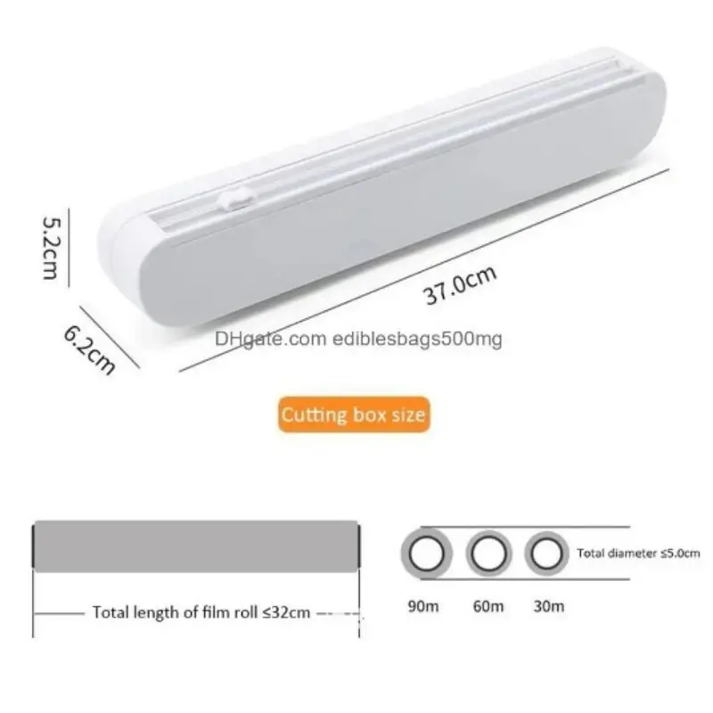 Portable Cling Wrap Cutter - Foil & Cling Film Kitchen Cutting Machine & Dispenser with Suction Base, Adjustable Plastic Cling Film Storage Box – Quick And Easy Food Packaging, Double Sided Utensils Stainless 3