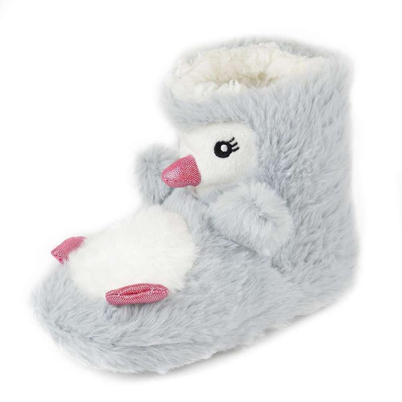 Girls Penguin Design Novelty Faux Fur Plush Boot Slippers 5