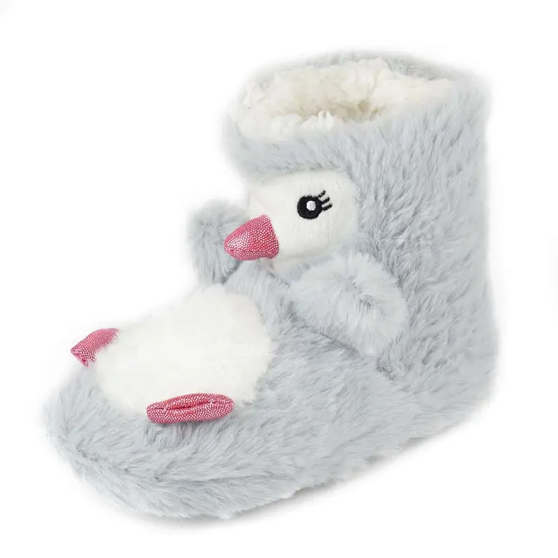 Girls Penguin Design Novelty Faux Fur Plush Boot Slippers 5