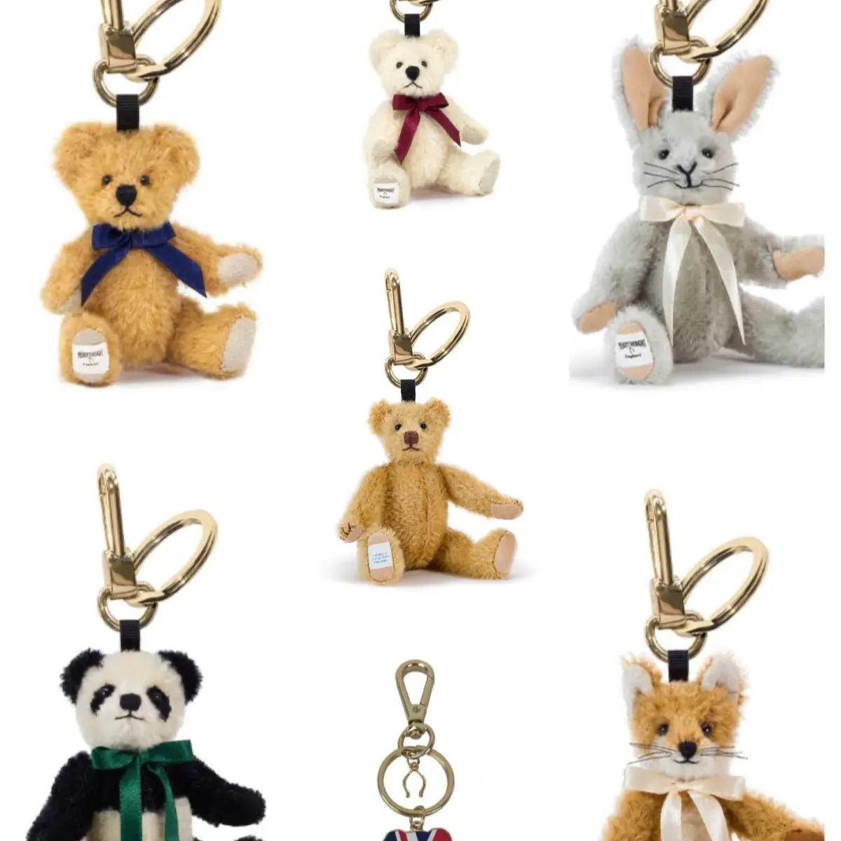 Merrythought fine mohair plush and Union Jack enamel gold plated Keyrings