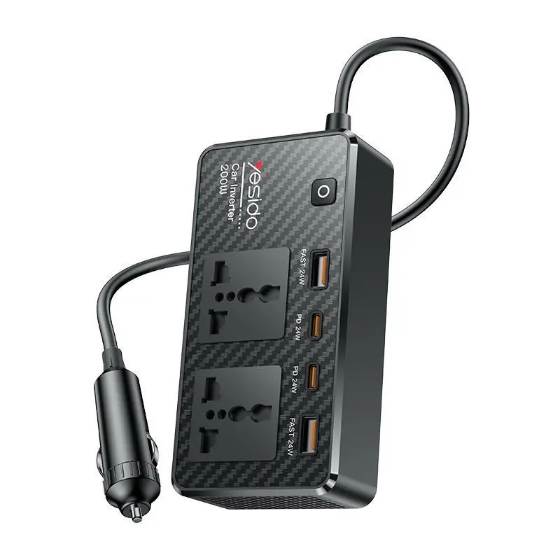 Car Inverter 200w with Two Switche Ports, 2 USB Ports, and 2 Type C Ports
