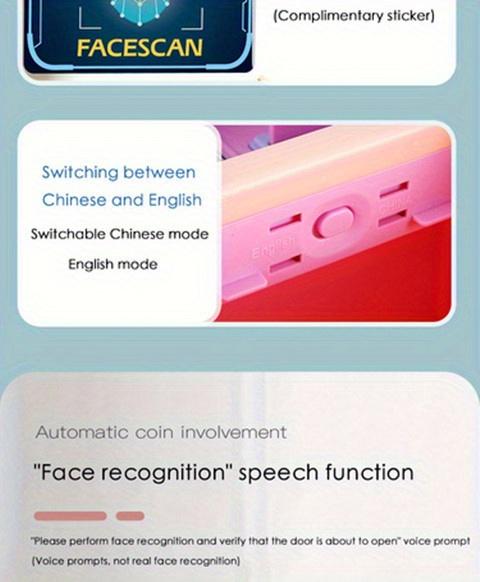 Product Introduction of New Simulated Human Face Recognition ATM Machine Piggy Bank, Children's Multi-functional Music Automatic Money Roll Password Box Intelligent Voice Tips Savings Bank Toys 3