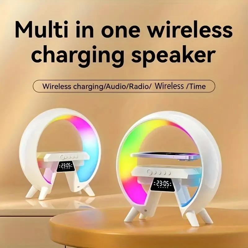 LED Smart Wireless Charger Clock Alarm Night Light Lamp Bluetooth Speaker RGB Audio USB Charging Rechargeable Button Computer chargers   Smartphone 5