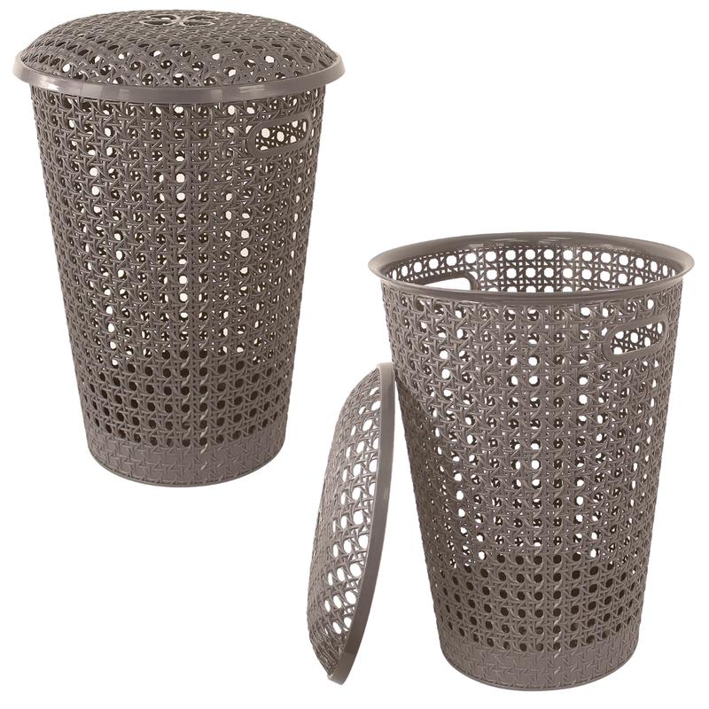 Small Plastic Laundry Basket with Lid and Handles, 48 Litre Basket storage Hamper in Grey, Taupe or White,, 39cm x 26cm x 52cm Organiser Rattan 8