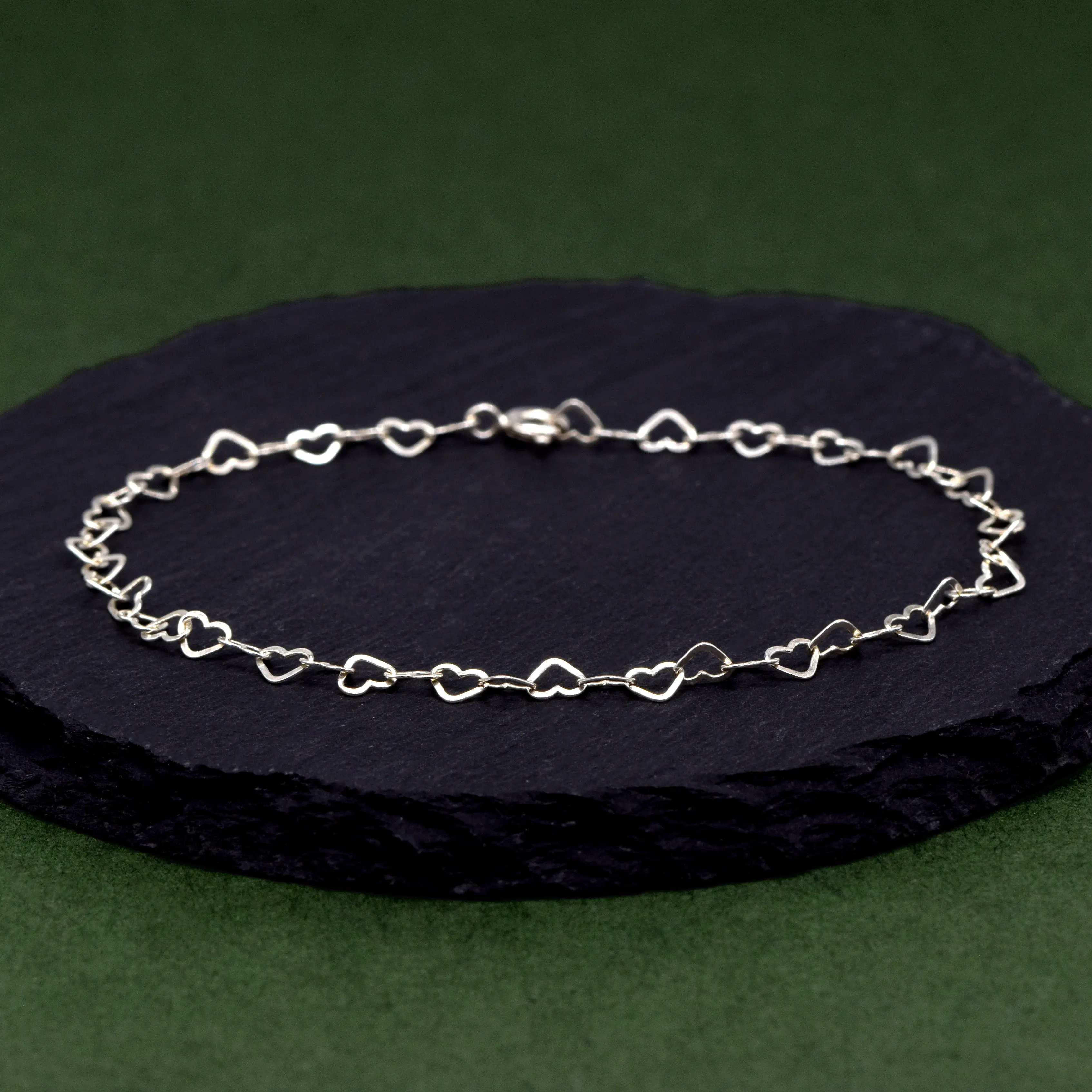 Sterling Silver 3mm Heart Link Anklet 8.5" - 10"