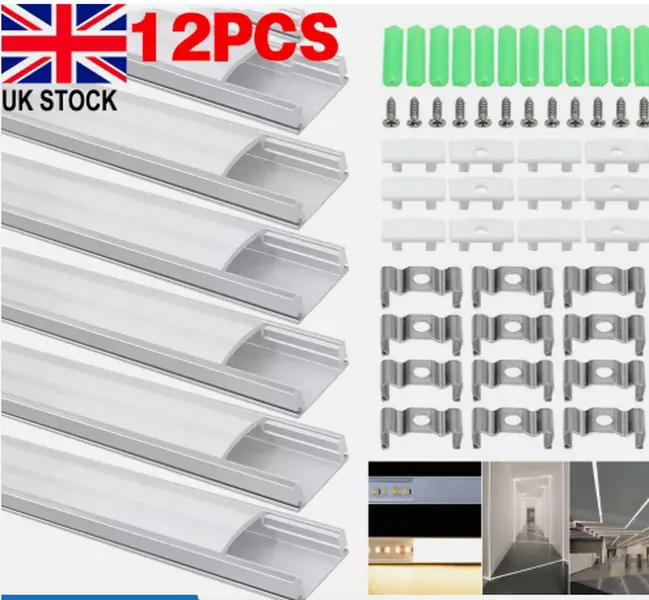 12Pack LED Aluminium Channel Profile 3.3ft Extrusion Diffuser Strip Lights Cover