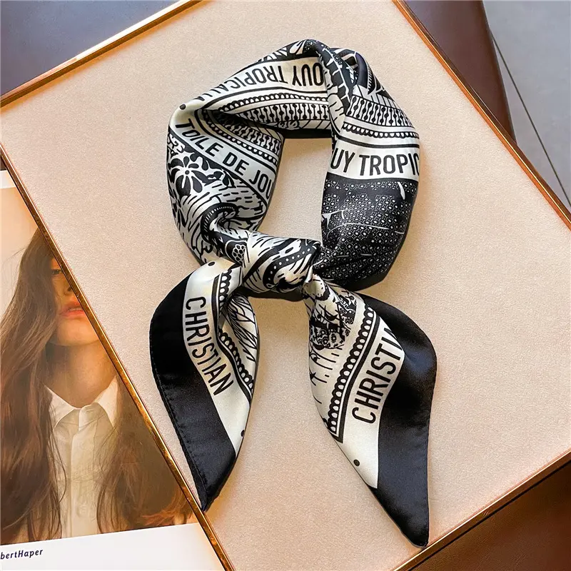 2025 Fashion Luxury Brand Women's Satin Square Scarf, Neck Tie, Hair Bandana, Headkerchief, Shawl Wrap, Hijab Echarpe 0