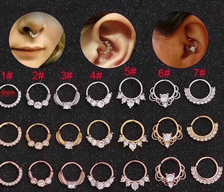 Product Introduction of Daith Septum Piercing Nose Ear Ring 8mm Hoop Rhinestone Zircon Gemstone 18G 1mm Gauge Silver Clear Crystal 23