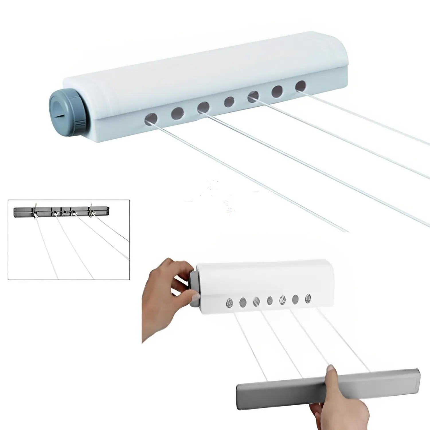 14M Wall Mounted Automatic Reel Retractable Clothes Washing Line with 4 Lines Indoor Outdoor Laundry Drying Stand Rack Clothes Hanger Tool for Household Accessories Hanging Natural