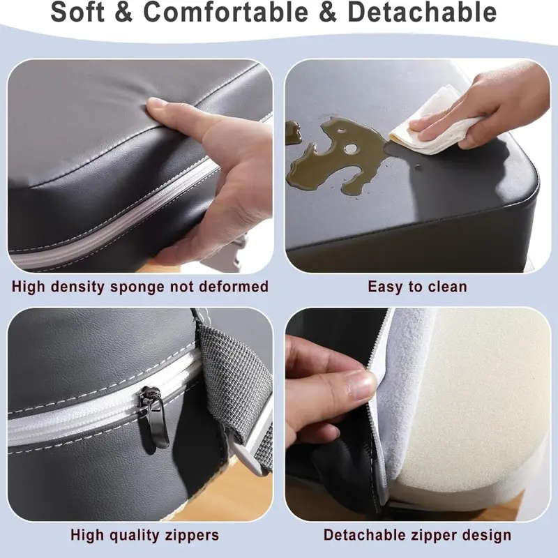 Toddler Booster Seat for Dining Chair, 10cm PU Washable Baby Booster Seat for Dining Table, Table Booster Seat for Toddler with 2 Adjustable Straps, Portable Travel Booster Cushion(Grey) 3