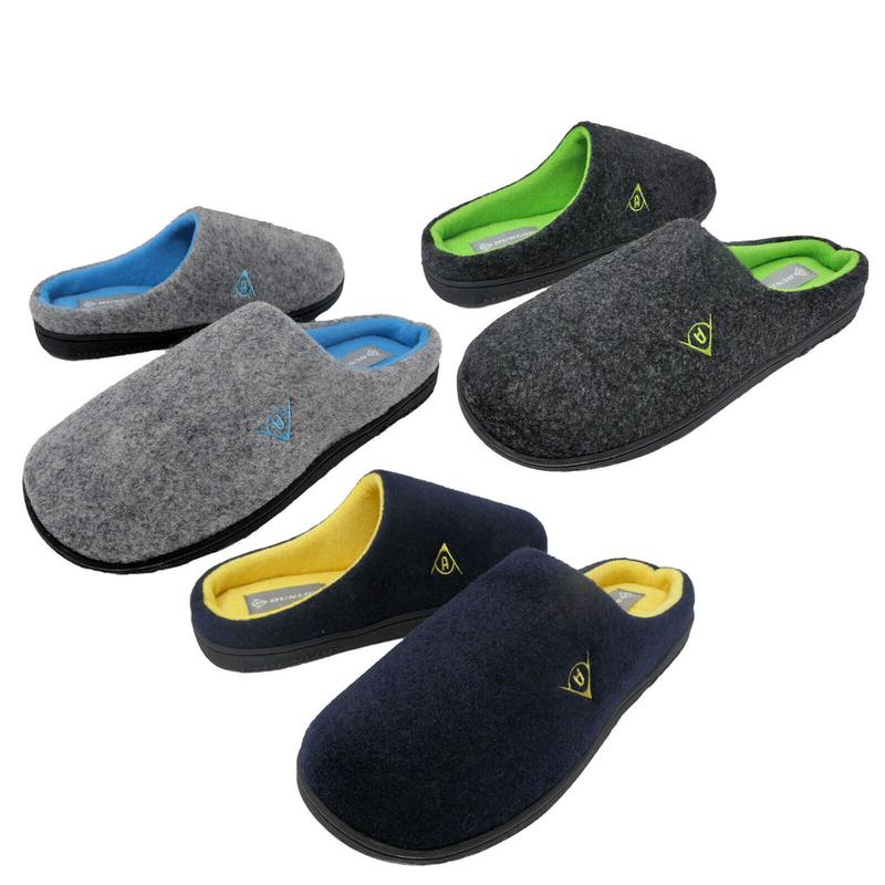 Dunlop Mens Two-Tone Plush Lined Memory Foam Mule Slip On House Slippers 0