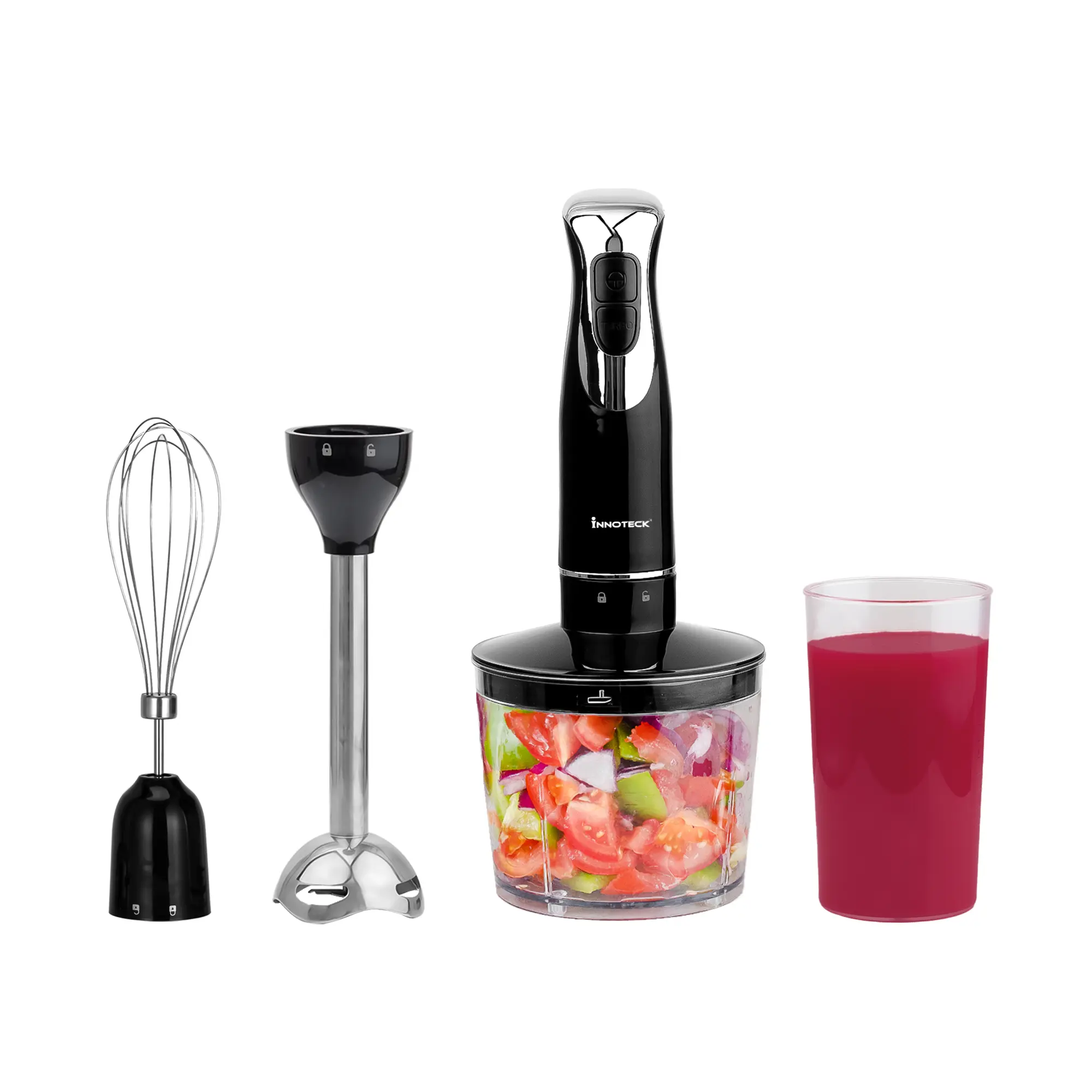 Hand Blender with Chopping Bowl, Whisk and Measure Up - Powerful 600W, 2 Speeds, 500ml Chopper Bowl - Food Processor