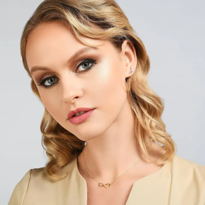 Gold Ear Climber Earrings for Women with Cubic Zirconia Gemstones 2
