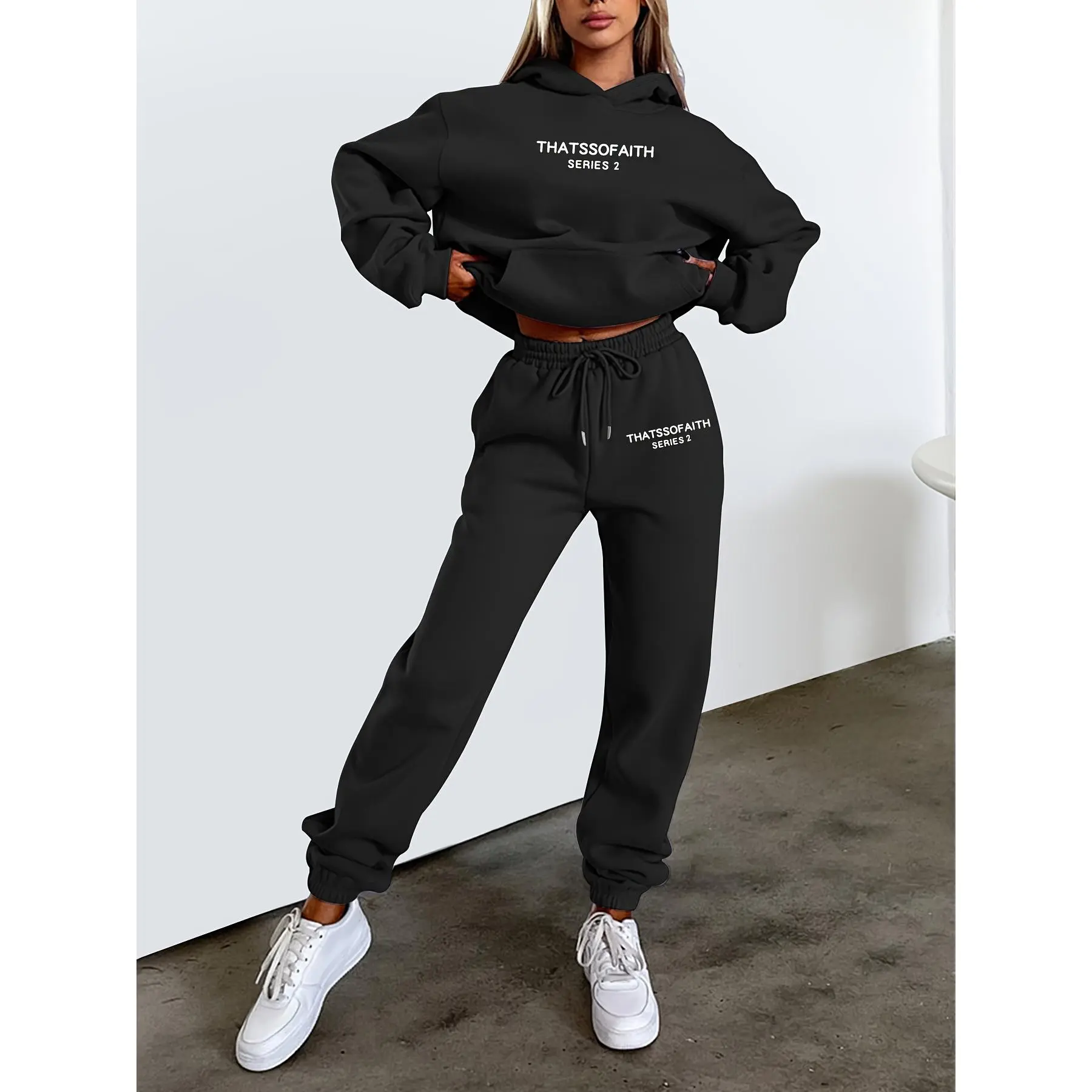 All-Season Comfort-Fit Hoodie & Joggers Set for Women | Durable, Micro-Elasticated Knit Outfit with Pockets