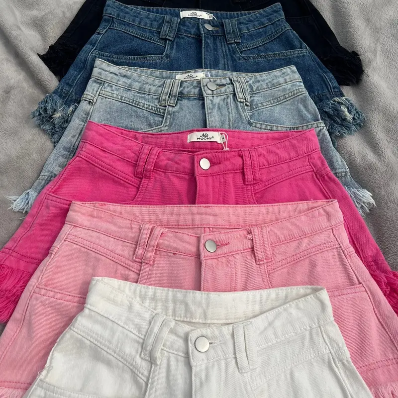 Women's Denim Frayed Hem/Fringed Shorts - Blue 3