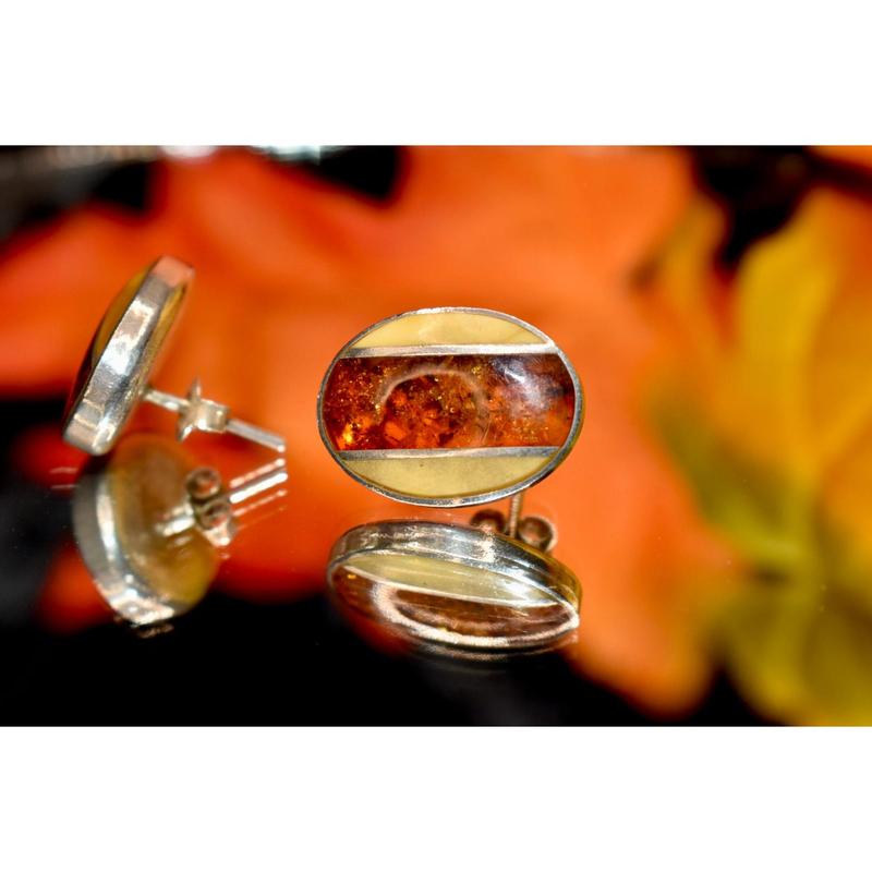 Two Tone Amber Stud Earrings 1